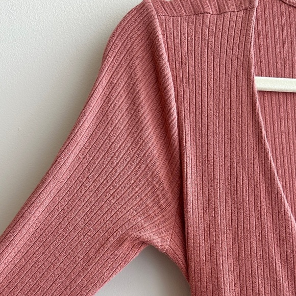 Urban Outfitters Ribbed Wrap Long Sleeve Dress, Dusty Rose, Size Medium - Picture 6 of 16